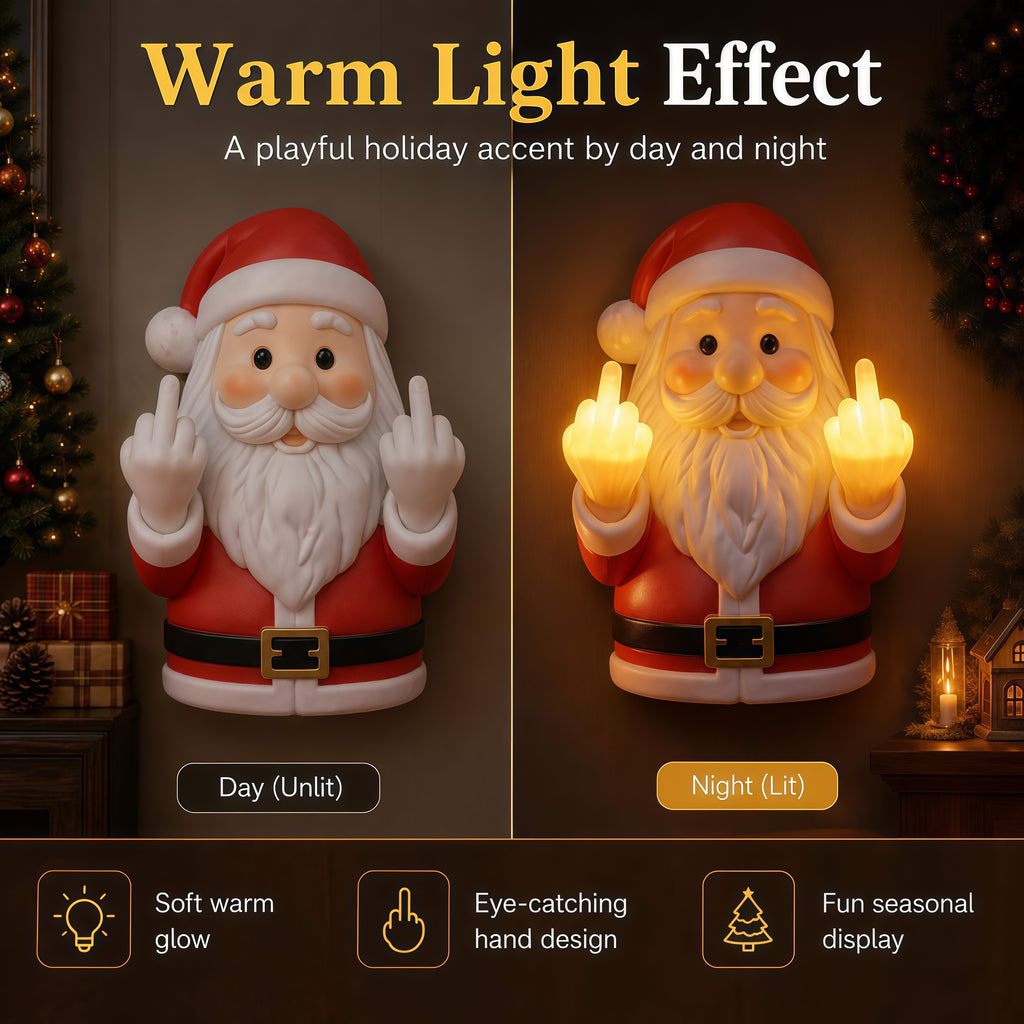 Glowing Middle Finger Santa Wall Light
