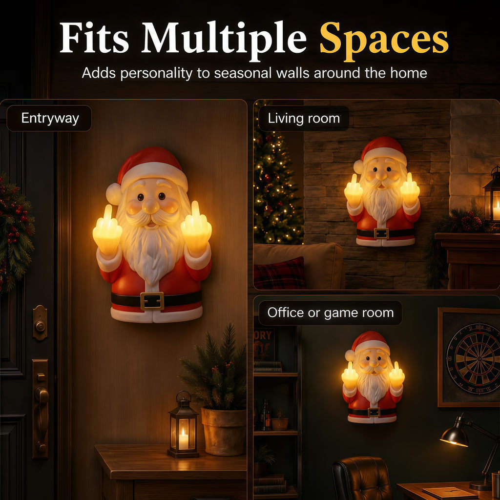 Glowing Middle Finger Santa Wall Light