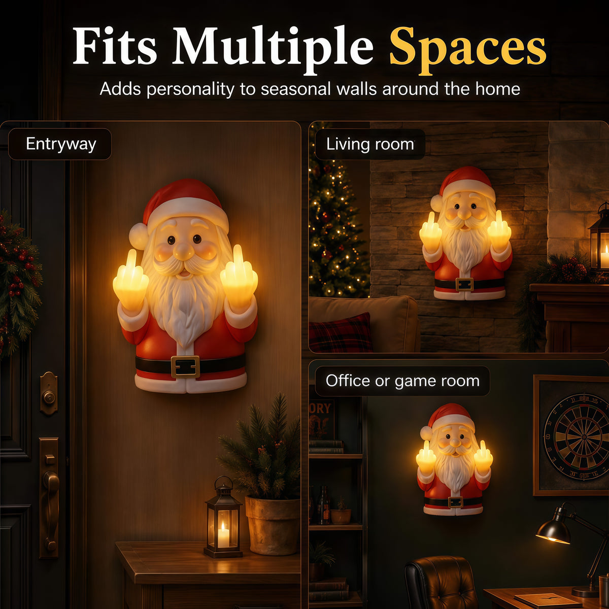 Glowing Middle Finger Santa Wall Light