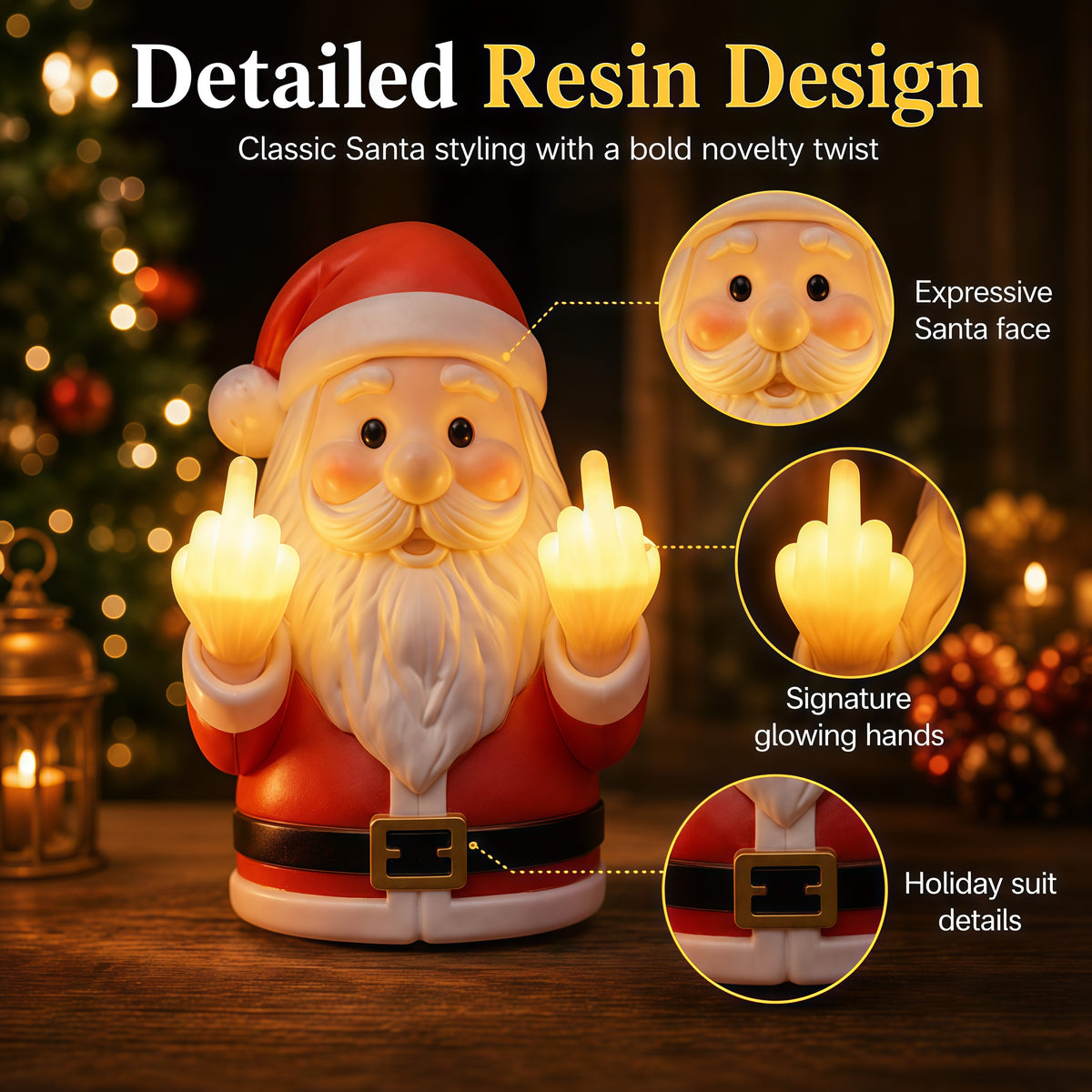 Glowing Middle Finger Santa Wall Light